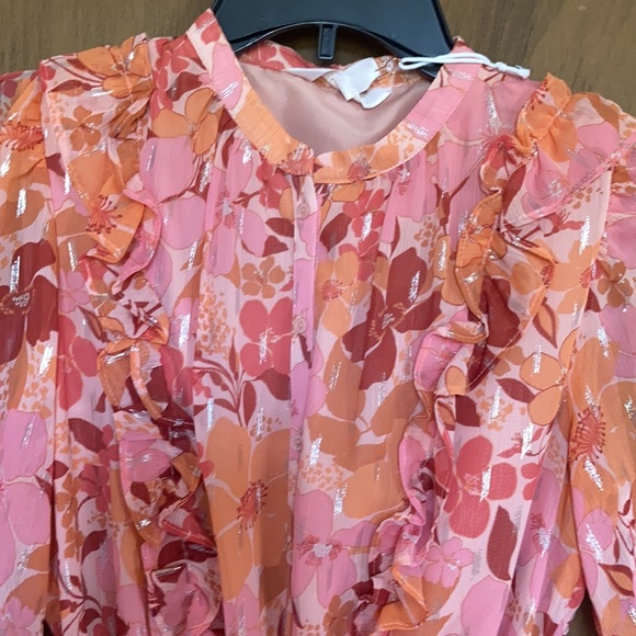 Relist9/28 LC Lauren Conrad floral print dress ruffle & metallic details boho XS - Picture 5 of 17